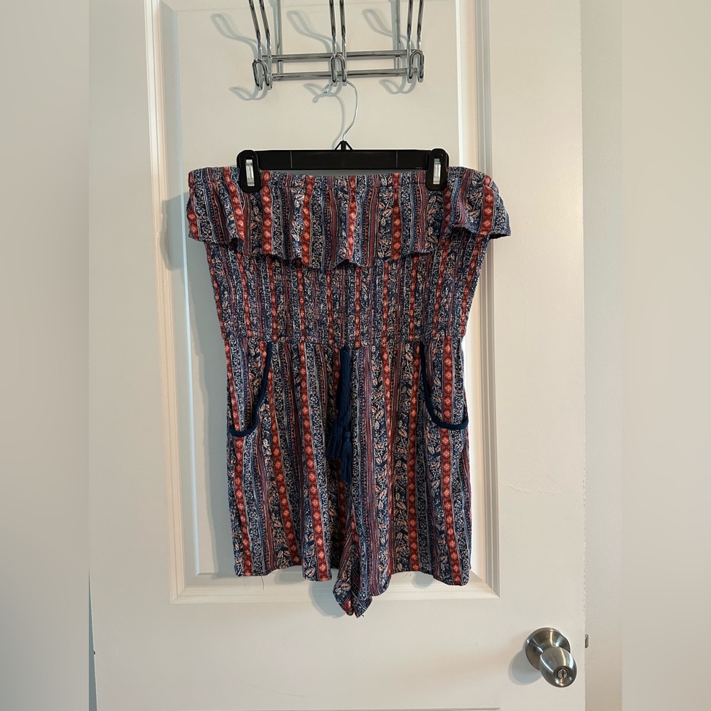 Red & Blue Strapless Rompern